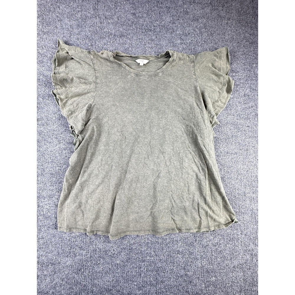Y2k Terra & Sky Shirt Womens 2X Green Flutter Sleeve Ruffle Crewneck Jersey Top